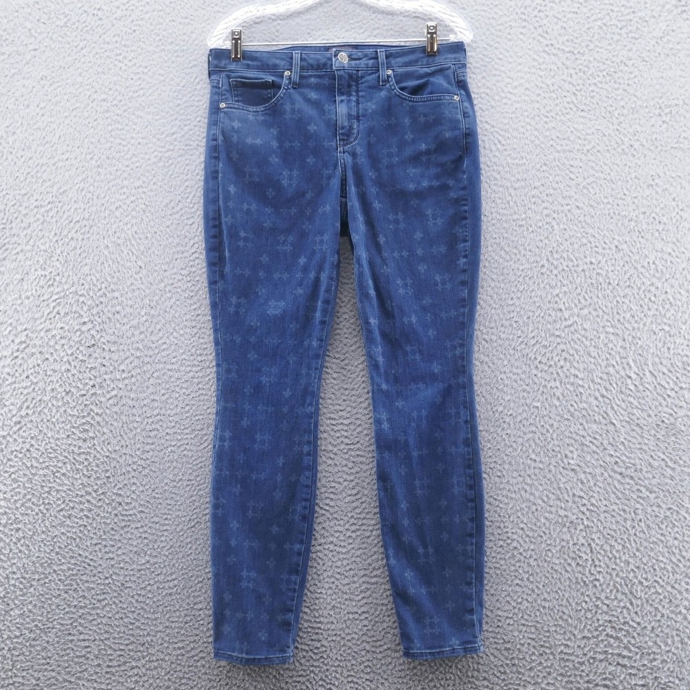 NYDJ Ami Skinny Blue Patterned Jeans Lift Tuck Womens Size 6 Mid Rise